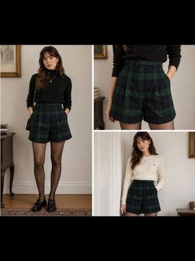 Club Classics Vintage 1990sWool Plaid Shorts in Navy & Green S/M
